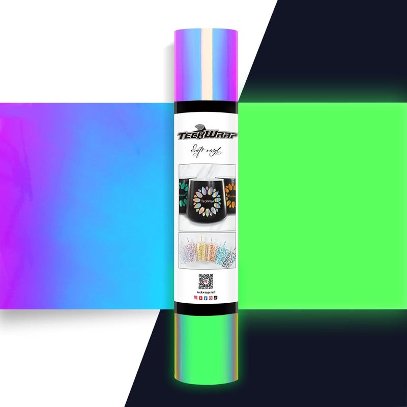 TECKWRAP فينيل مضيء في الظلام، فينيل كروم دائم، أبيض أوبال إلى أخضر، 1 قدم × 5 أقدام لآلة قطع الحرف، ملصقات، ألبومات، كتابة DIY، زينة - Image 1
